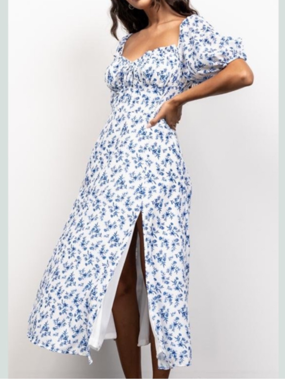 NWT Baltic Born Smocked Floral Puff-Sleeve Midi Dress Euro Summer Size XL - Picture 1 of 7